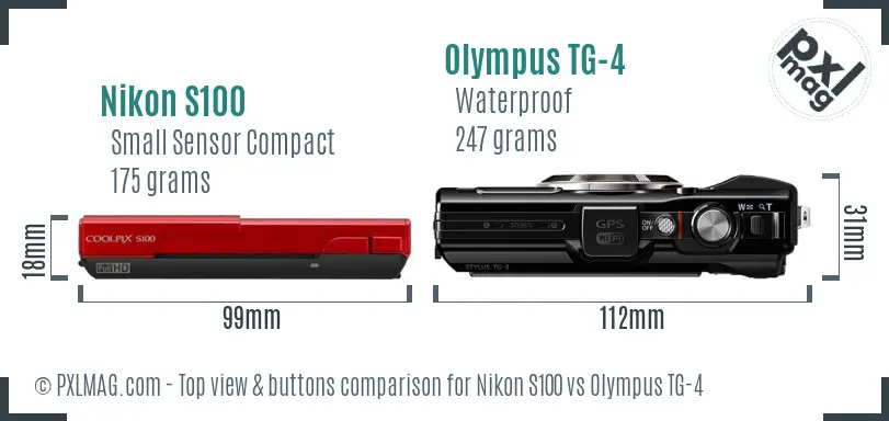 Nikon S100 vs Olympus TG-4 top view buttons comparison