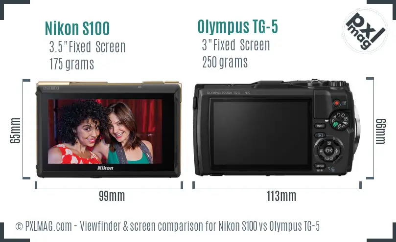 Nikon S100 vs Olympus TG-5 Screen and Viewfinder comparison