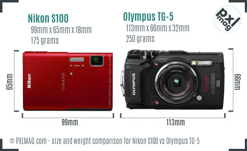 Nikon S100 vs Olympus TG-5 size comparison