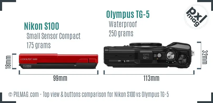 Nikon S100 vs Olympus TG-5 top view buttons comparison