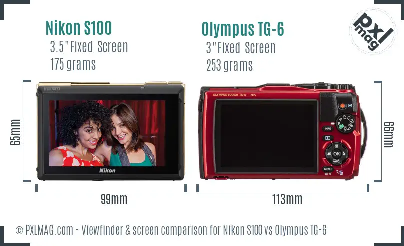 Nikon S100 vs Olympus TG-6 Screen and Viewfinder comparison