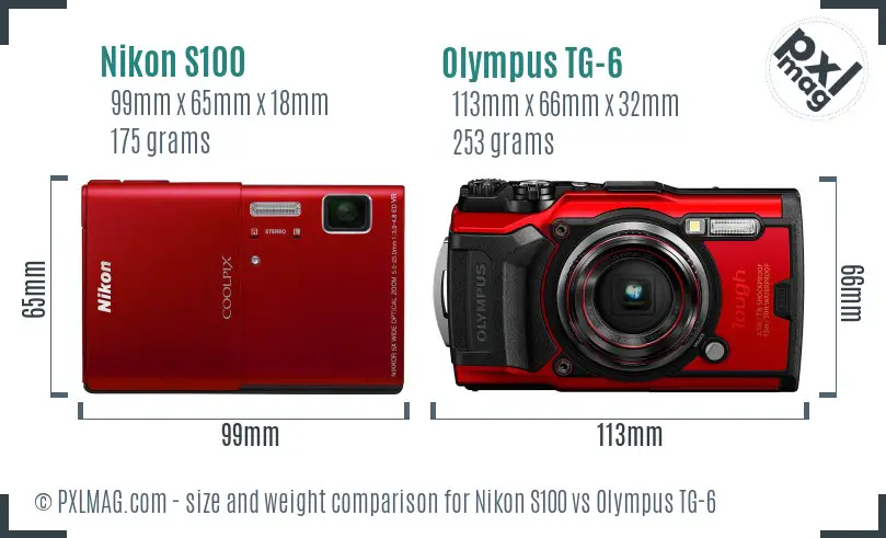 Nikon S100 vs Olympus TG-6 size comparison