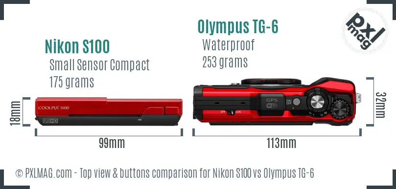 Nikon S100 vs Olympus TG-6 top view buttons comparison