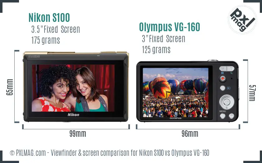 Nikon S100 vs Olympus VG-160 Screen and Viewfinder comparison