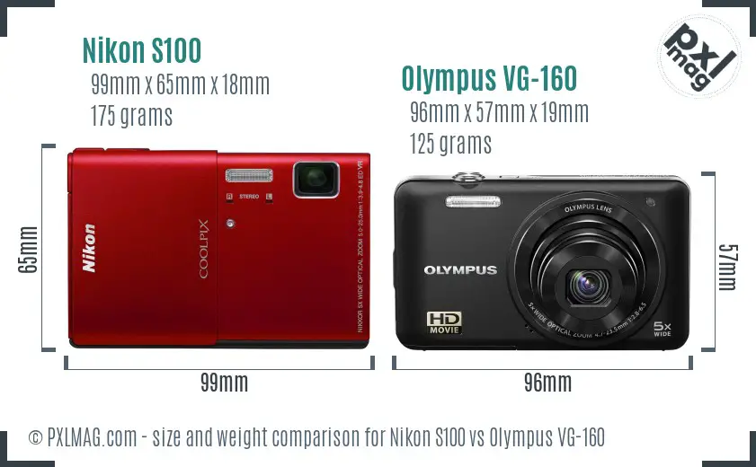 Nikon S100 vs Olympus VG-160 size comparison