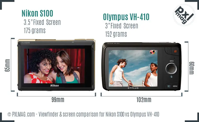 Nikon S100 vs Olympus VH-410 Screen and Viewfinder comparison