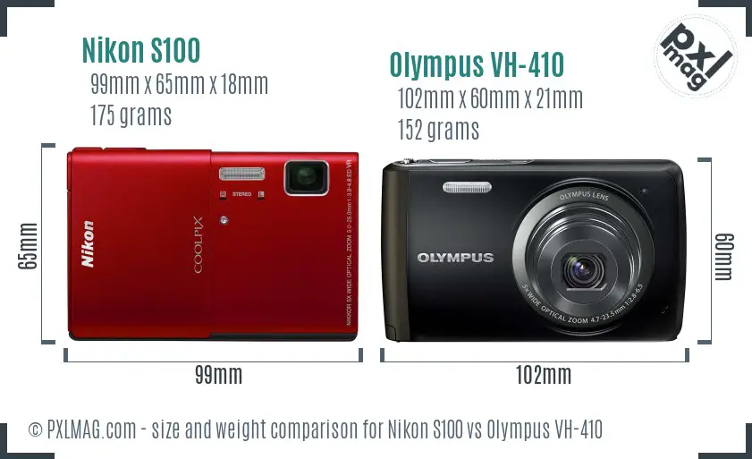 Nikon S100 vs Olympus VH-410 size comparison