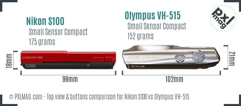 Nikon S100 vs Olympus VH-515 top view buttons comparison