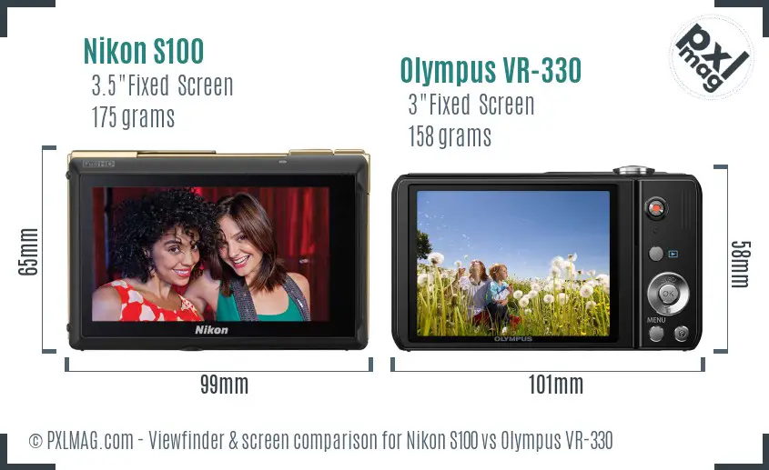 Nikon S100 vs Olympus VR-330 Screen and Viewfinder comparison
