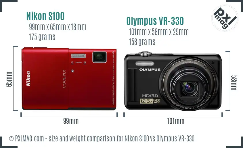 Nikon S100 vs Olympus VR-330 size comparison