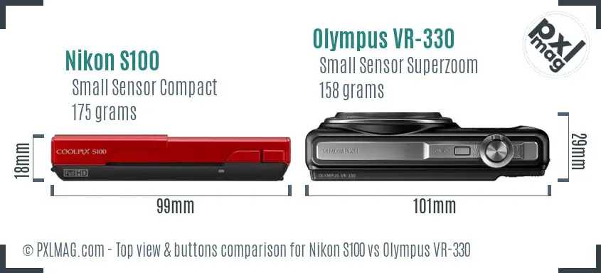 Nikon S100 vs Olympus VR-330 top view buttons comparison