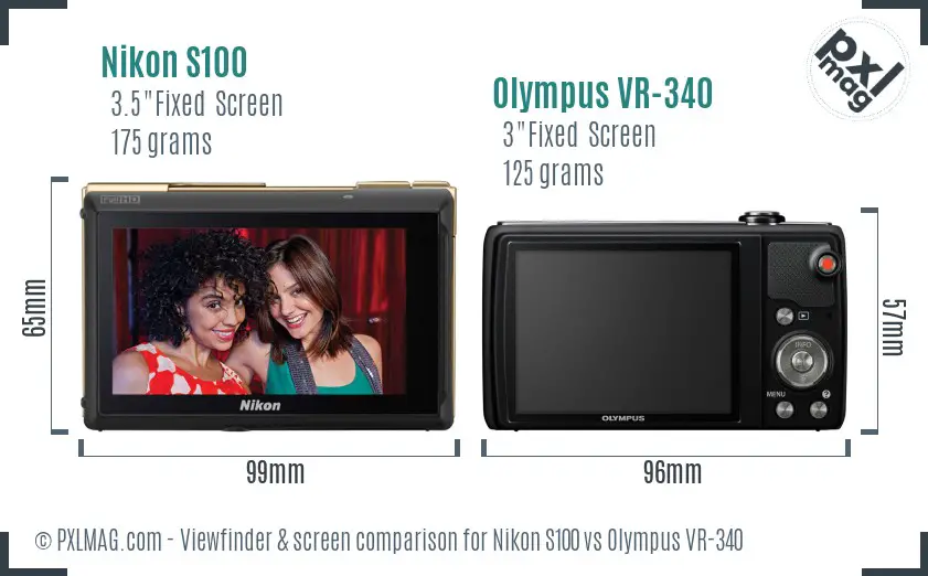 Nikon S100 vs Olympus VR-340 Screen and Viewfinder comparison