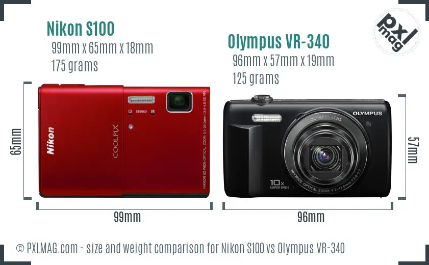 Nikon S100 vs Olympus VR-340 size comparison