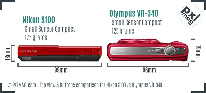 Nikon S100 vs Olympus VR-340 top view buttons comparison