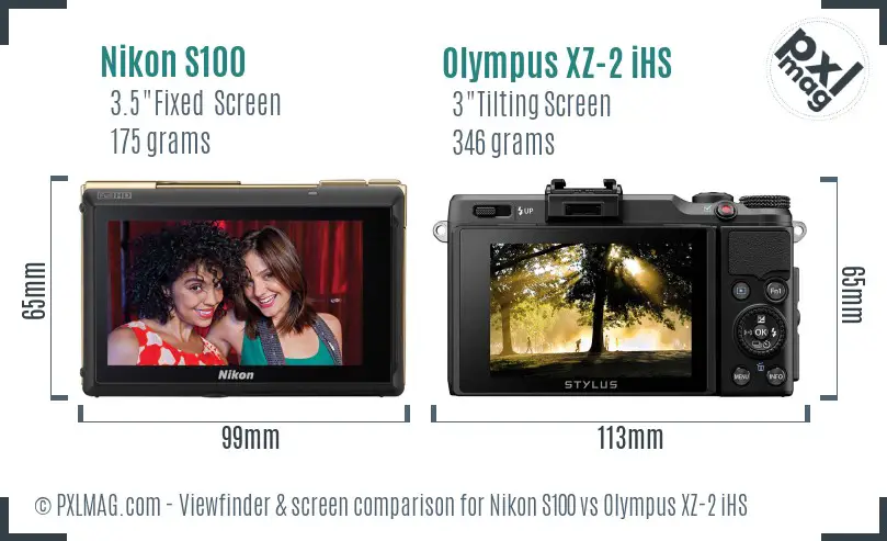 Nikon S100 vs Olympus XZ-2 iHS Screen and Viewfinder comparison
