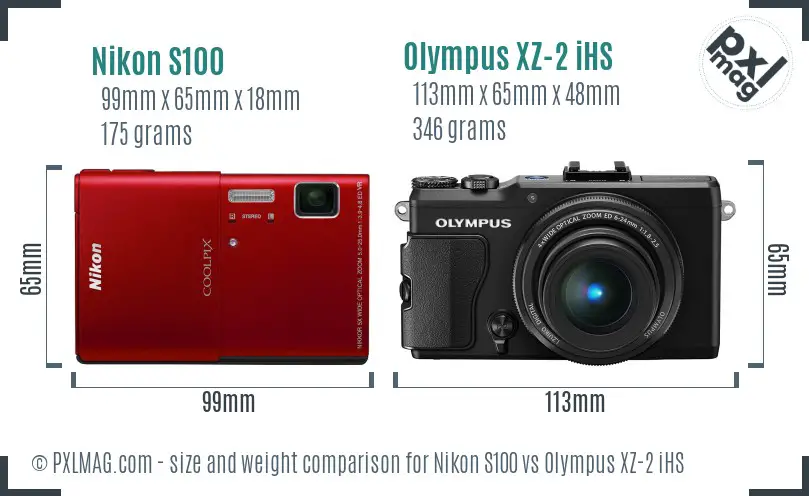 Nikon S100 vs Olympus XZ-2 iHS size comparison