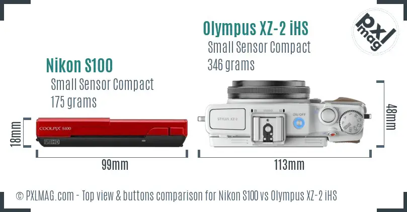 Nikon S100 vs Olympus XZ-2 iHS top view buttons comparison