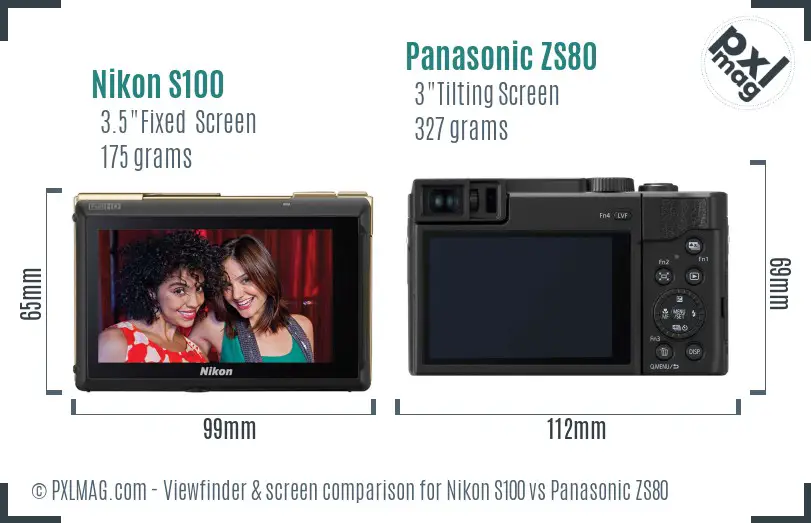 Nikon S100 vs Panasonic ZS80 Screen and Viewfinder comparison