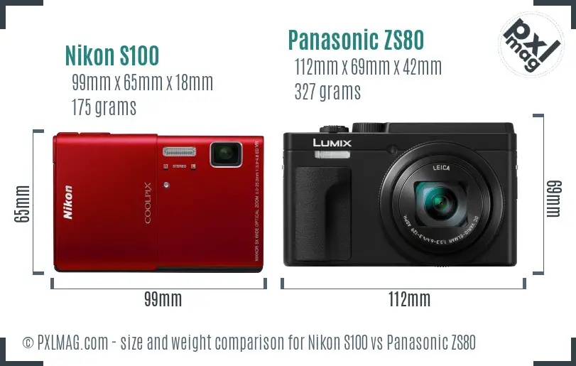 Nikon S100 vs Panasonic ZS80 size comparison