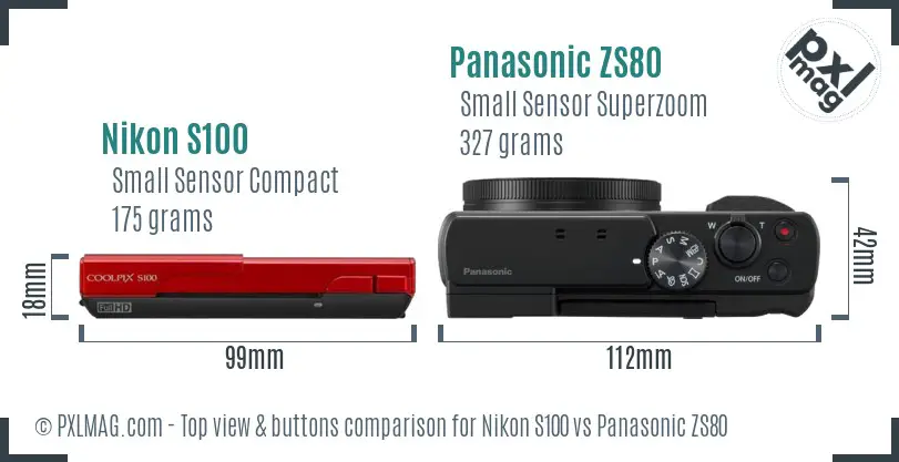 Nikon S100 vs Panasonic ZS80 top view buttons comparison