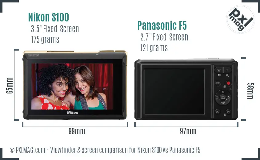Nikon S100 vs Panasonic F5 Screen and Viewfinder comparison