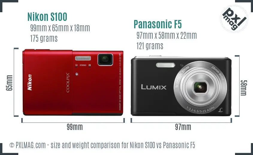 Nikon S100 vs Panasonic F5 size comparison