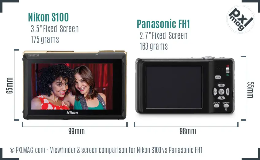 Nikon S100 vs Panasonic FH1 Screen and Viewfinder comparison