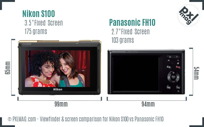 Nikon S100 vs Panasonic FH10 Screen and Viewfinder comparison