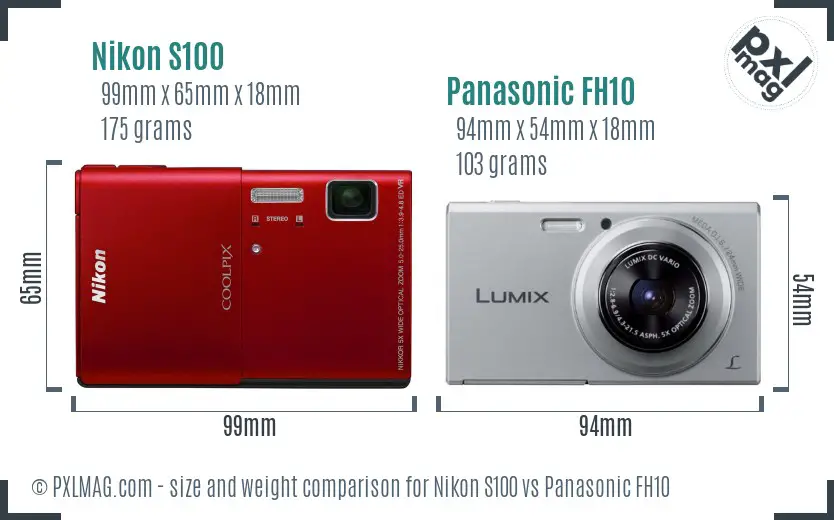 Nikon S100 vs Panasonic FH10 size comparison