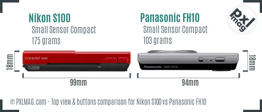 Nikon S100 vs Panasonic FH10 top view buttons comparison