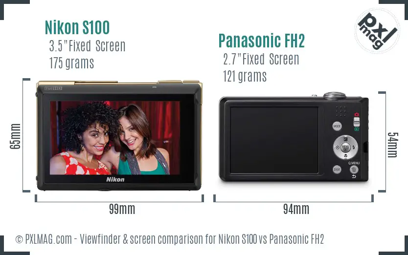 Nikon S100 vs Panasonic FH2 Screen and Viewfinder comparison