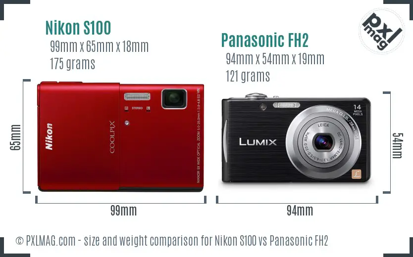 Nikon S100 vs Panasonic FH2 size comparison