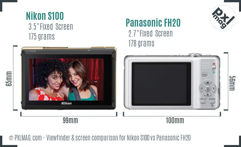 Nikon S100 vs Panasonic FH20 Screen and Viewfinder comparison