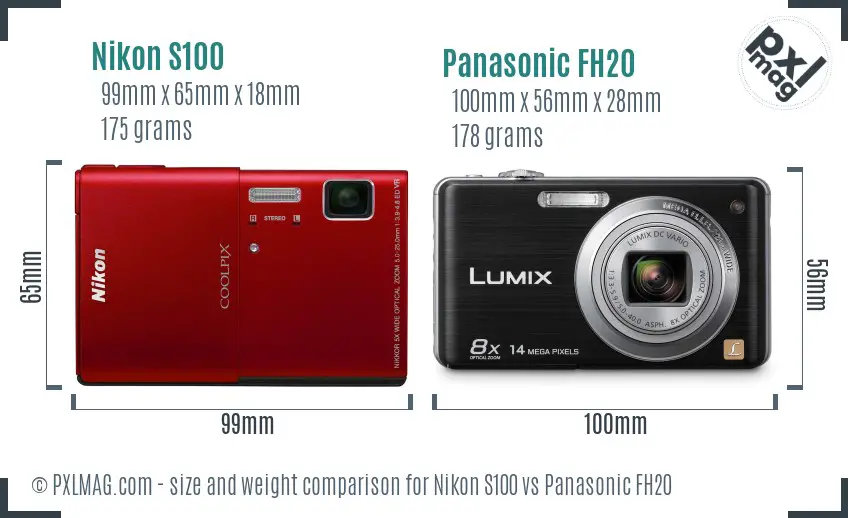 Nikon S100 vs Panasonic FH20 size comparison