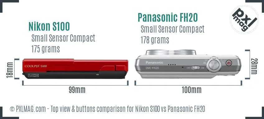Nikon S100 vs Panasonic FH20 top view buttons comparison