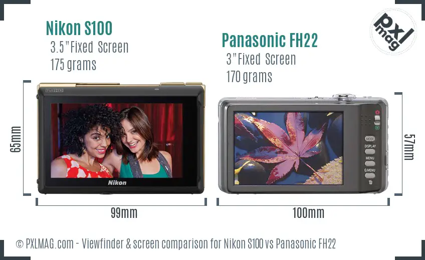 Nikon S100 vs Panasonic FH22 Screen and Viewfinder comparison