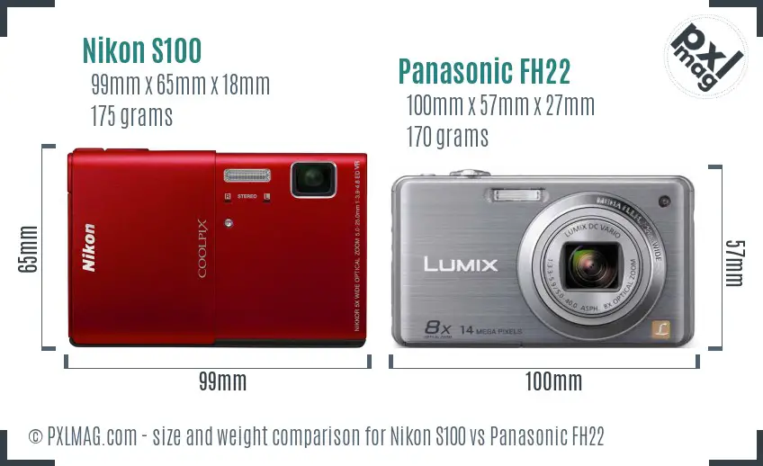 Nikon S100 vs Panasonic FH22 size comparison
