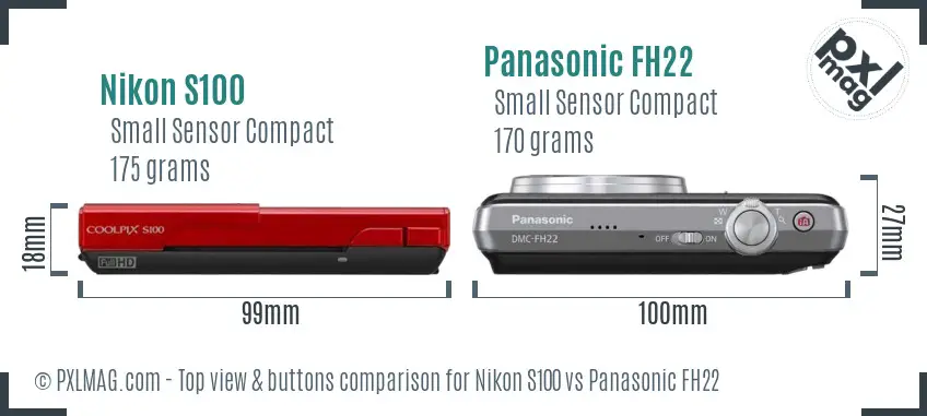 Nikon S100 vs Panasonic FH22 top view buttons comparison