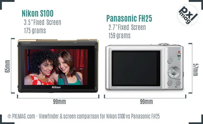 Nikon S100 vs Panasonic FH25 Screen and Viewfinder comparison Nikon S100 vs Panasonic FH25 Screen and Viewfinder comparison