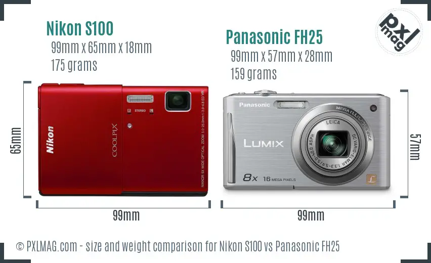 Nikon S100 vs Panasonic FH25 size comparison Nikon S100 vs Panasonic FH25 size comparison