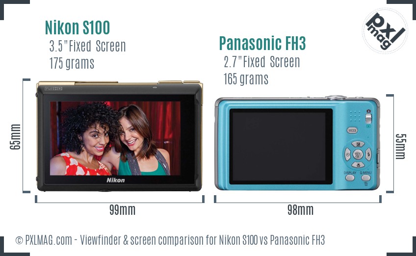 Nikon S100 vs Panasonic FH3 Screen and Viewfinder comparison