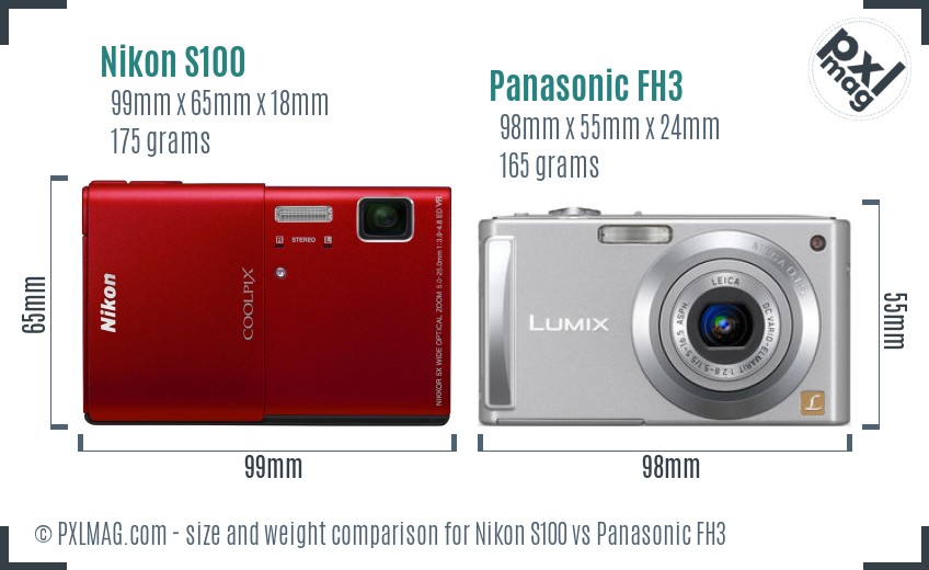 Nikon S100 vs Panasonic FH3 size comparison