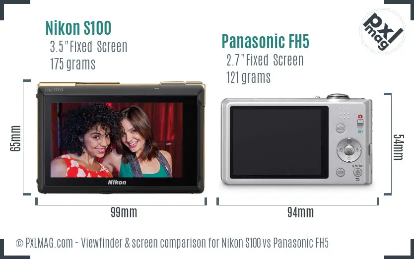 Nikon S100 vs Panasonic FH5 Screen and Viewfinder comparison