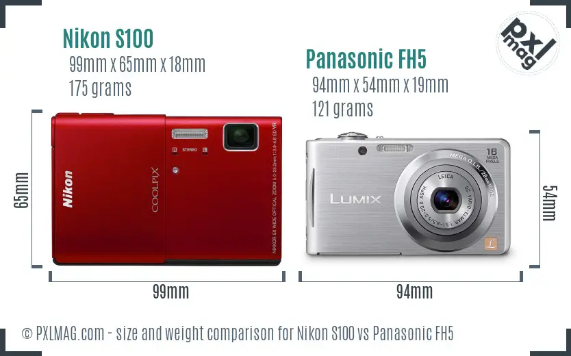 Nikon S100 vs Panasonic FH5 size comparison