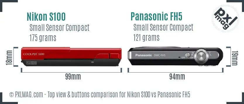 Nikon S100 vs Panasonic FH5 top view buttons comparison
