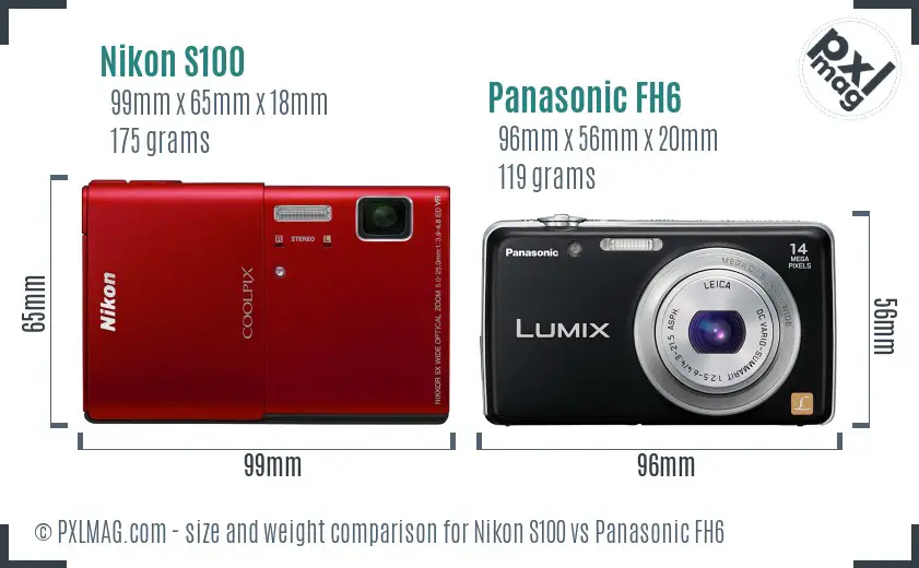 Nikon S100 vs Panasonic FH6 size comparison Nikon S100 vs Panasonic FH6 size comparison