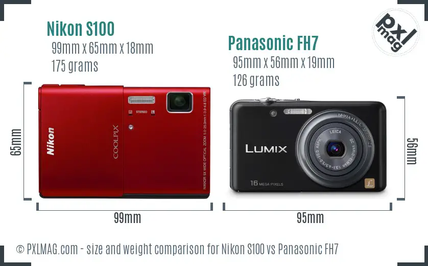 Nikon S100 vs Panasonic FH7 size comparison