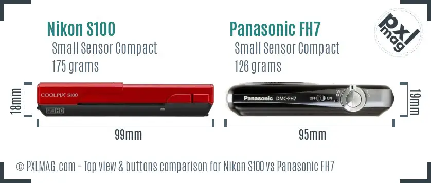 Nikon S100 vs Panasonic FH7 top view buttons comparison