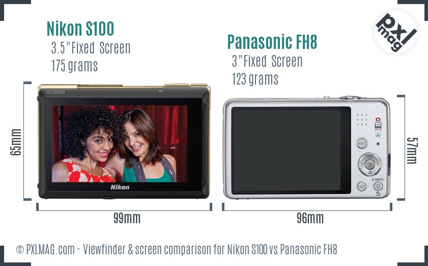 Nikon S100 vs Panasonic FH8 Screen and Viewfinder comparison