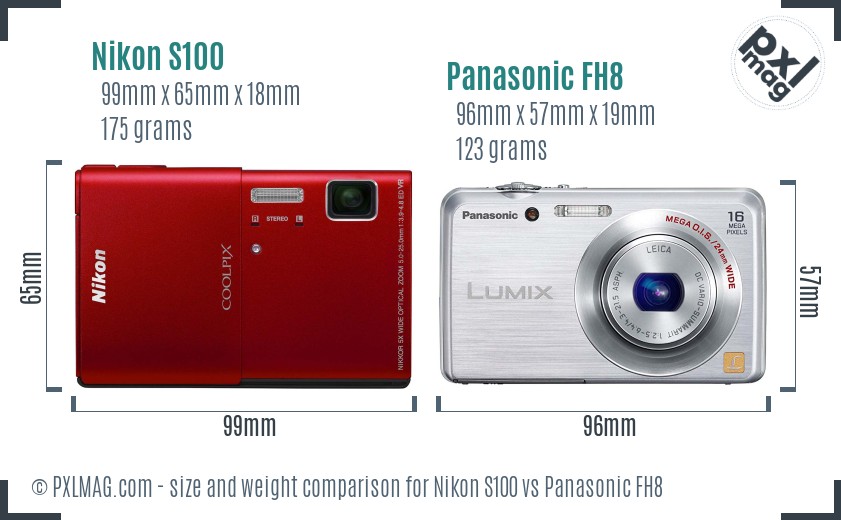 Nikon S100 vs Panasonic FH8 size comparison